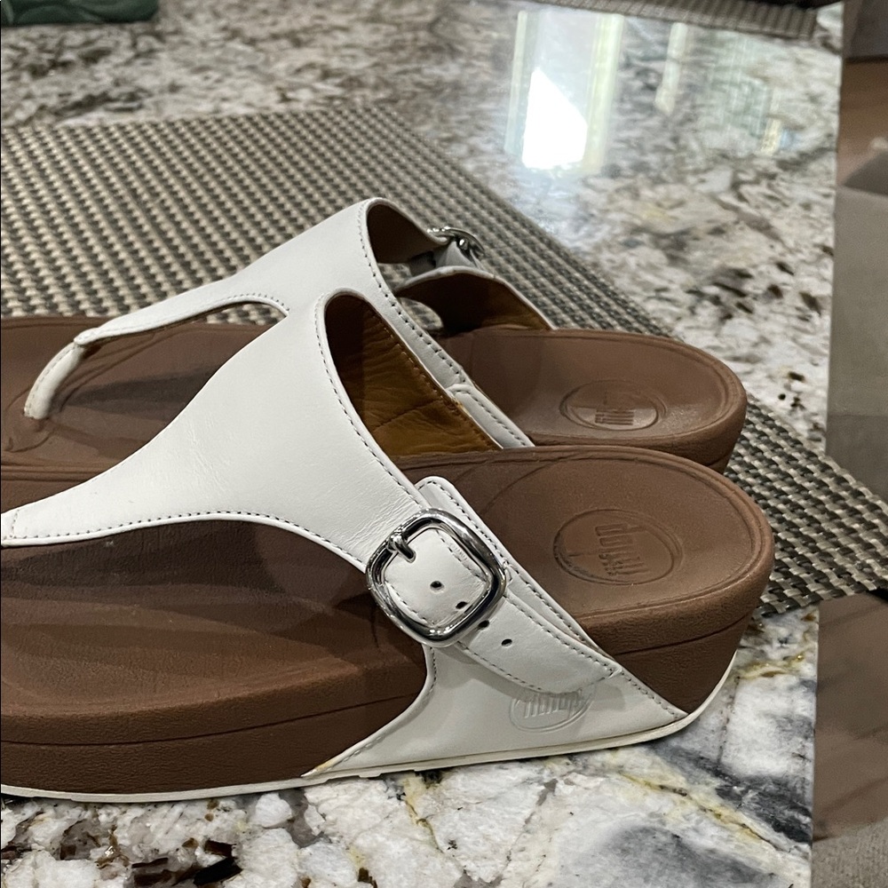 Women’s off white  colored Thong Sandals with Silver Buckle - Picture 4 of 9
